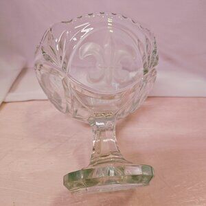 Czech Art Glass Pedestal Bowl, Candy, or Nut Dish, Fleur-De-Lis Design
